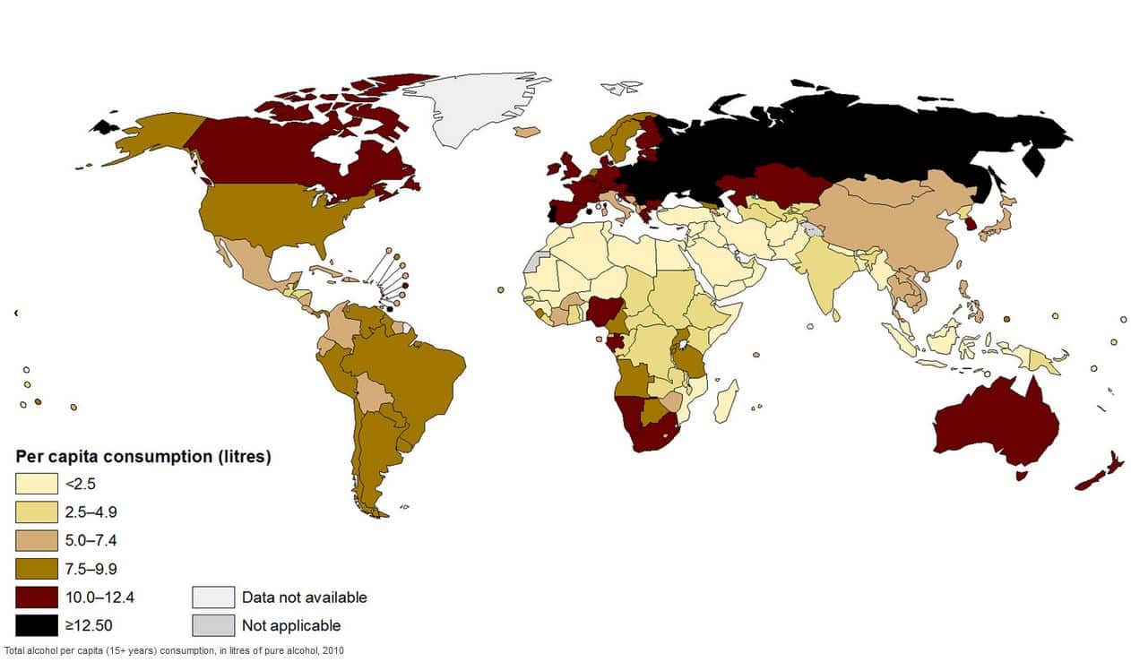 Classement des 10 pays consommant le plus d'alcool dans le monde
