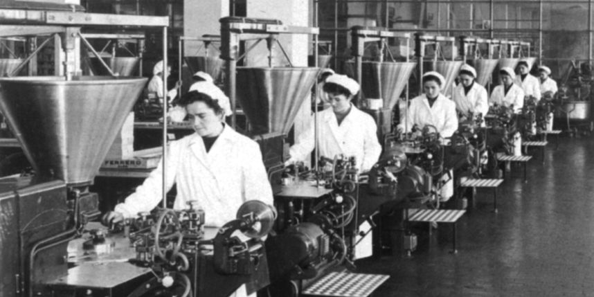 La première usine de fabrication de Nutella, à Alba, dans les années 1950.