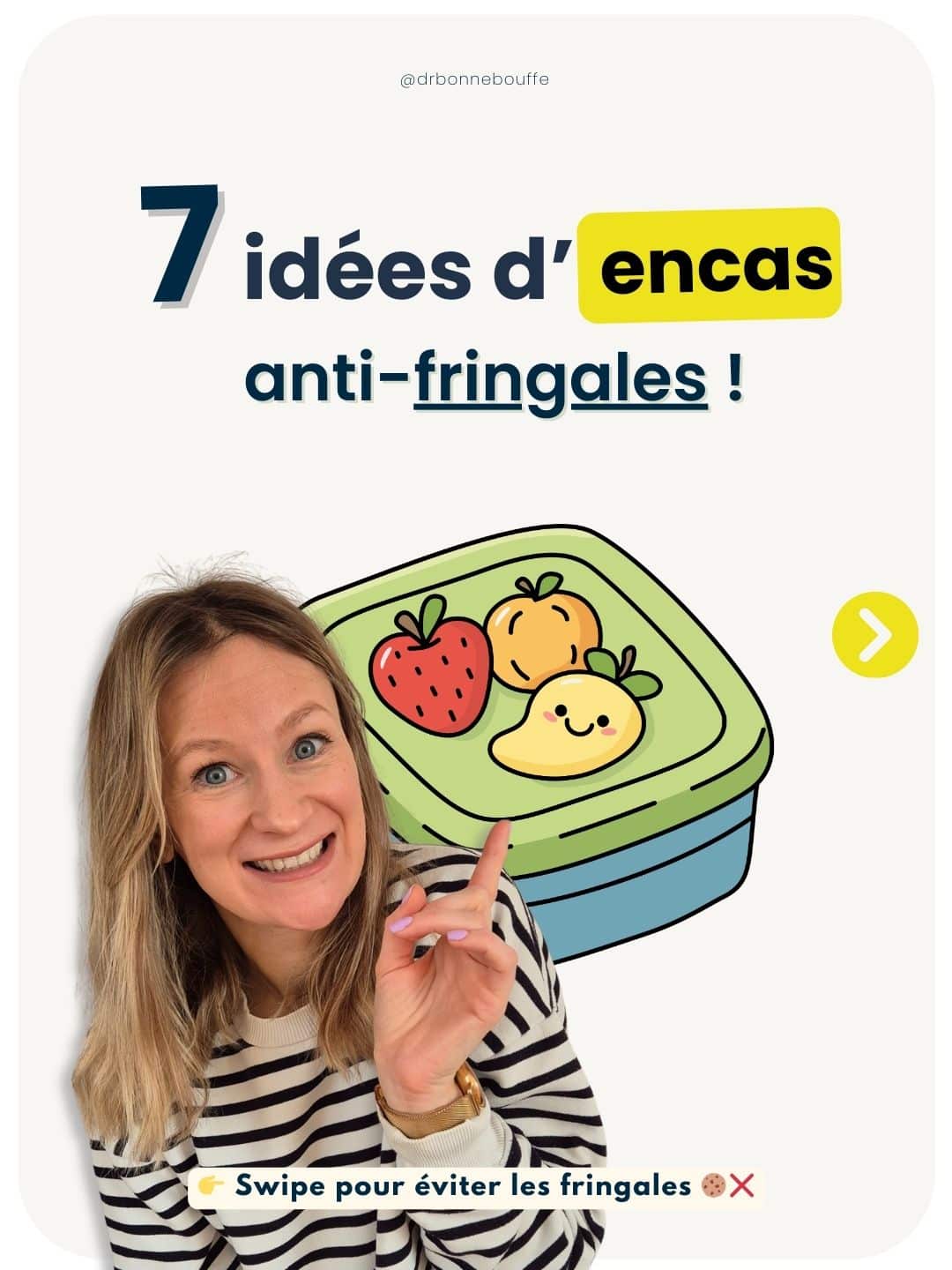 couverture Infographie présentant 7 idées d’encas sains et express recommandées par une diététicienne pour des collations équilibrées et rapides