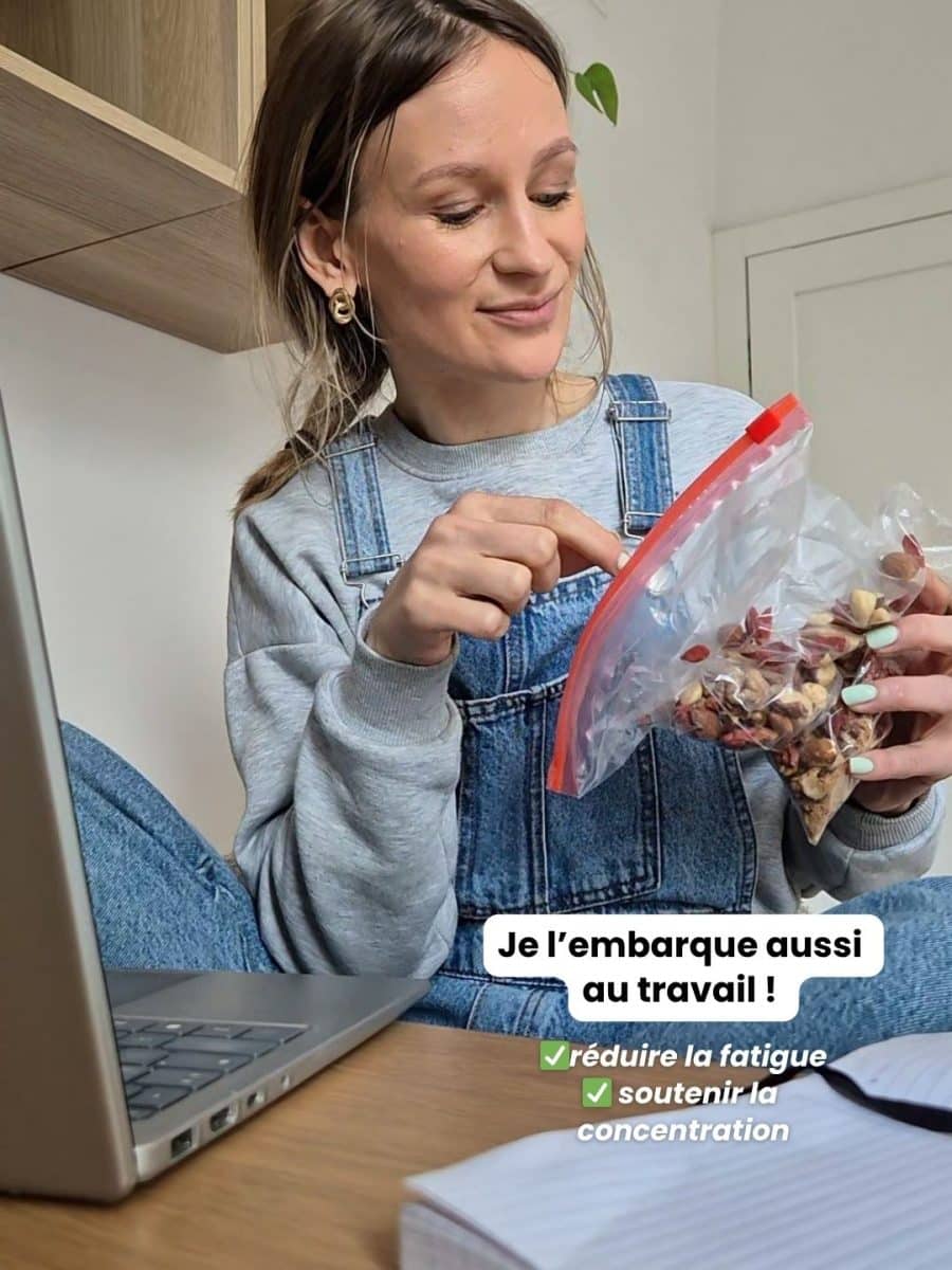 Healthy snack at work with mixed oilseeds and dried fruits